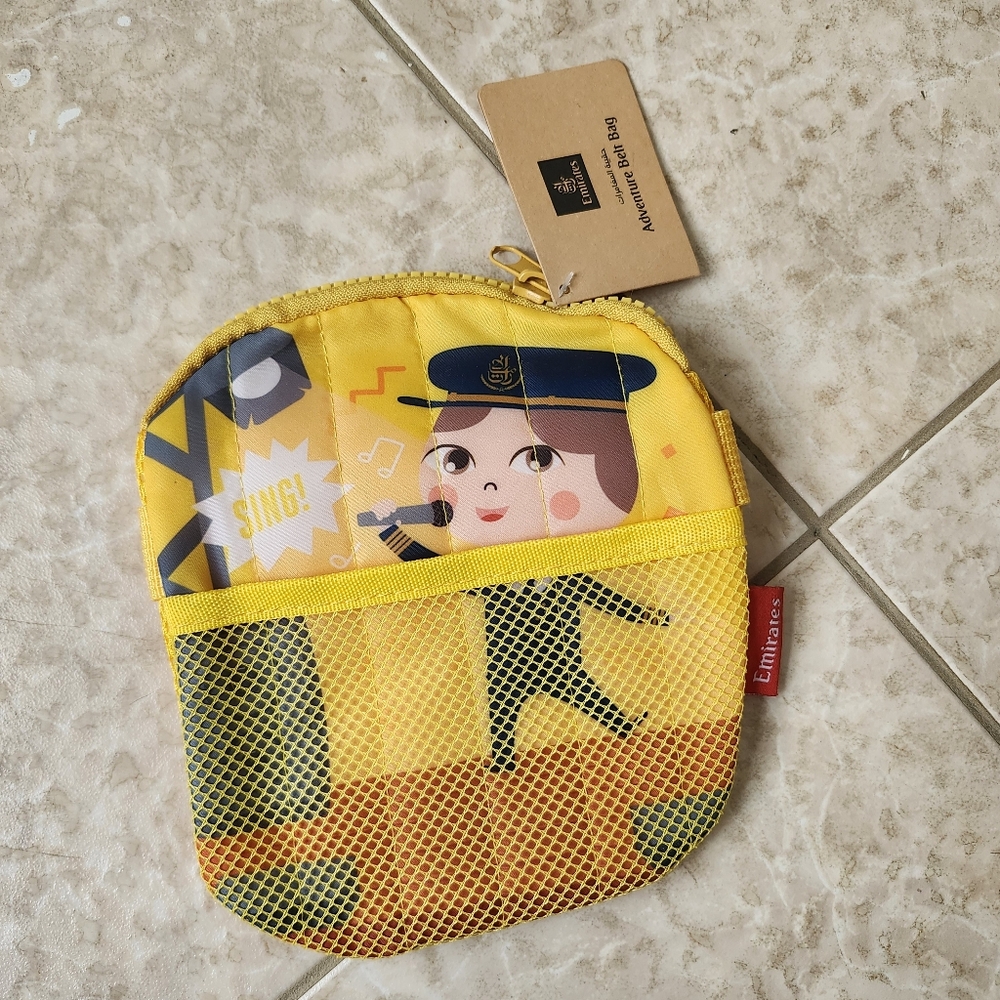 Emirates AIRLINE cartoon singer kids adventure Yellow belt bag- Brand New